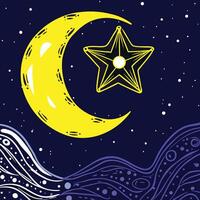 Crescent Moon and Star Night Sky Abstract Art vector