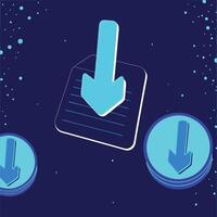Download Process Efficient Data Transfer, File Download, Arrow Icons, Digital Document vector
