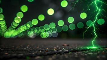 Electric Green and Black Bokeh for a Futuristic Style , bokeh abstract background, modern abstract backdrop. photo