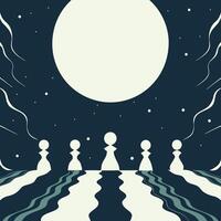 Abstract Night Scene Five Figures Under the Moon vector