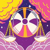Cosmic Balance Abstract Art with Scales and Celestial Symbol vector