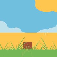 Summer Meadow Landscape Block in Grass vector