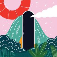 Abstract Landscape with Lush Greenery and Geometric Shapes vector