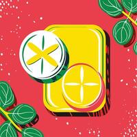 Abstract Fruit Slice Design with Tropical Leaves vector