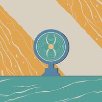 Teal Desk Fan on Abstract Background vector