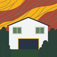 Modern House with Garage in Nature Setting vector