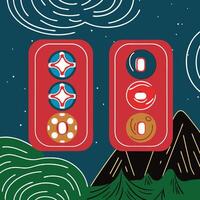 Abstract Geometric Design Red, Blue, and Gold Circles and Shapes vector