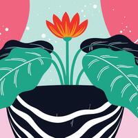 Abstract Floral Design Potted Plant with Bold Colors and Shapes vector