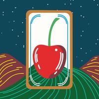 Red Cherry in Frame Abstract Nature Illustration vector