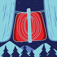 Abstract Night Scene Concentric Circles, Mountains, and Trees vector