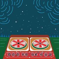 Night Scene with Abstract Machine and Circular Design Elements vector