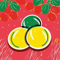 Abstract Fruit Cluster Yellow and Green Circles on Red Background vector