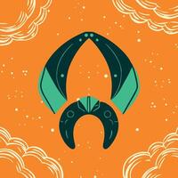 Abstract Teal and Dark Green Design Element on Orange Background vector