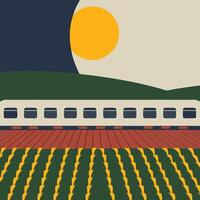 Train Journey Through Sunlit Fields vector