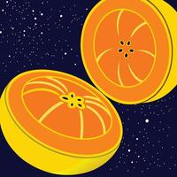 Cosmic Citrus Two Halves Orbiting in Space vector