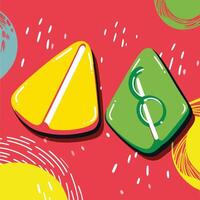 Abstract Colorful Shapes, Geometric Design, Red Background vector