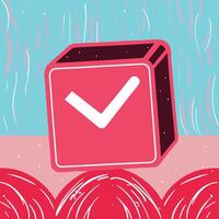 Abstract Cube Check Mark Pink, Red, and Teal Design vector