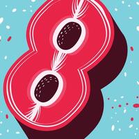 Abstract Number Eight Design, Red and White Shapes, Isometric View, Bold Graphic vector