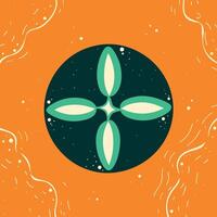 Abstract Teal Cross in Circle, Orange Background vector