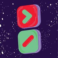 Abstract Arrow UI Design Green, Red, and Purple 3D Buttons vector