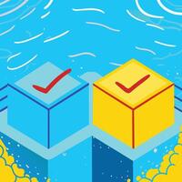 Choices, Options, Decision Making, Checkmarks, Cubes, Blue, Yellow, Selection, Verdict, Alternative vector