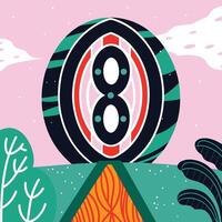 Abstract Number Eight Design with Nature Elements vector