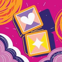 Abstract Colorful Blocks with Heart and Star Design vector