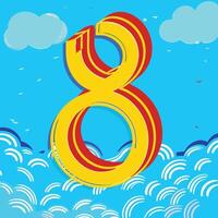Number Eight, Sky, Ocean Waves, Colorful Design, Summer Vibes, Abstract Art, 3D Number, Bright Colors, Fun Illustration vector