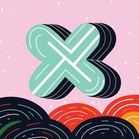 Abstract Mint Green X Design with Colorful Swirls vector