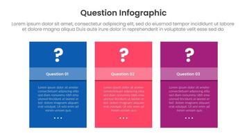 question infographic template banner with with box table container with question mark on header 3 points for slide presentation vector