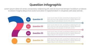 question infographic template banner with big question mark and line bottom divider with 4 points for slide presentation vector
