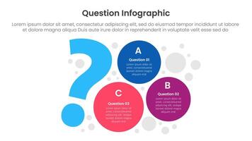 question infographic template banner with big question symbol with circle structure with 3 points for slide presentation vector