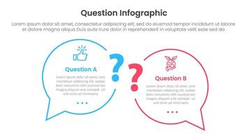 question infographic template banner with big question or discussion outline circle side by side with 2 points for slide presentation vector