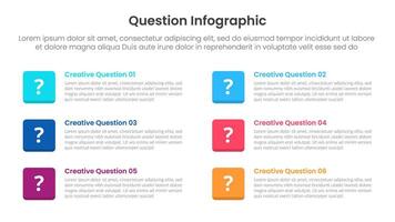 question infographic template banner with simple round square with full stack position 6 points for slide presentation vector