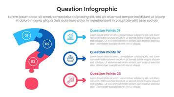 question infographic template banner with big question puzzle structure with outline circle arrow stack with 3 points for slide presentation vector