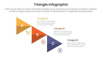triangle base shape infographic template banner with creative triangle sticking like ladder with 3 point for slide presentation vector