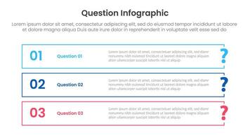 question infographic template banner with long outline rectangle stack position with 3 points for slide presentation vector