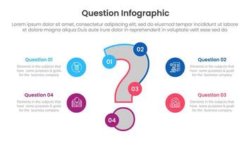 question infographic template banner with big question mark .and small circle along side circular with 4 points for slide presentation vector