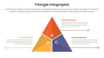 triangle base shape infographic template banner with big triangle center with slice shape and shadow with 3 point for slide presentation vector