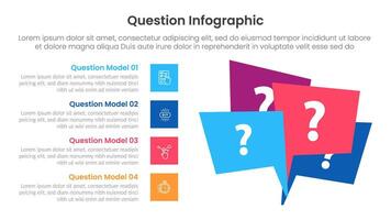 question infographic template banner with callout discussion badge and square point list vertical with 4 points for slide presentation vector