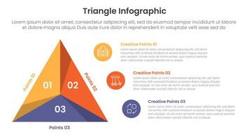triangle base shape infographic template banner with big shape on left and circle point stack on right with 3 point for slide presentation vector