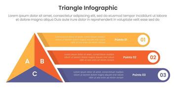 triangle base shape infographic template banner with big triangle with long round rectangle stack with 3 point for slide presentation vector