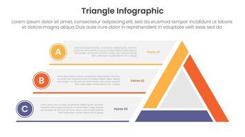 triangle base shape infographic template banner with sharp triangle and box container alongside on left position with 3 point for slide presentation vector