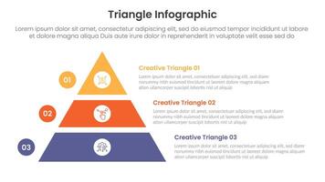 triangle base shape infographic template banner with big pyramid slice stack with 3 point for slide presentation vector