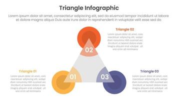 triangle base shape infographic template banner with circle edge and sharp triangle base with 3 point for slide presentation vector