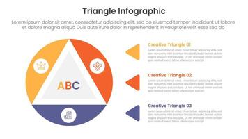 triangle base shape infographic template banner with sharp triangle on circle with 3 point for slide presentation vector