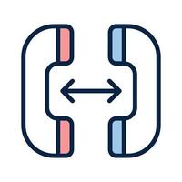 This icon shows two telephone receivers with arrows indicating a distance between them vector
