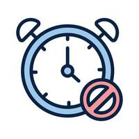 Clock icon with a strike through indicating disabled alarms vector