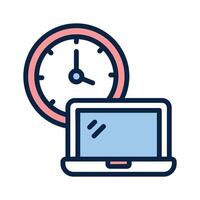 Clock with laptop concept icon of working time vector
