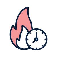 Clock with flames indicating urgent or peak time vector